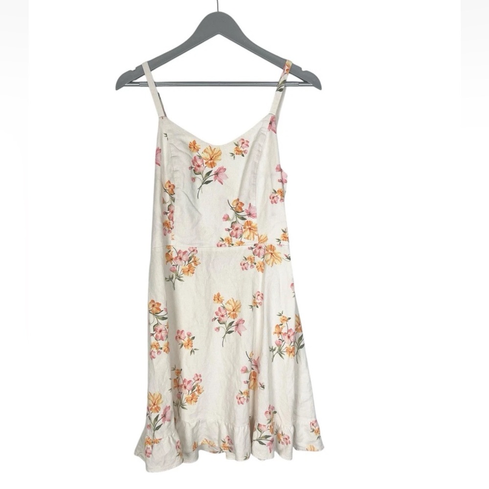 OLD NAVY Dress Large Cami Ruffle Linen Blend Floral Cream Layer cottagecore